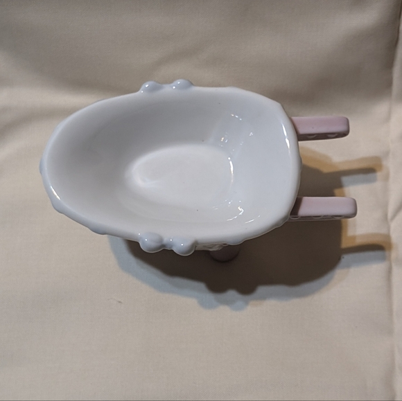 Pink and White Ceramic Precious Moments Wheelbarrow - Picture 3 of 7
